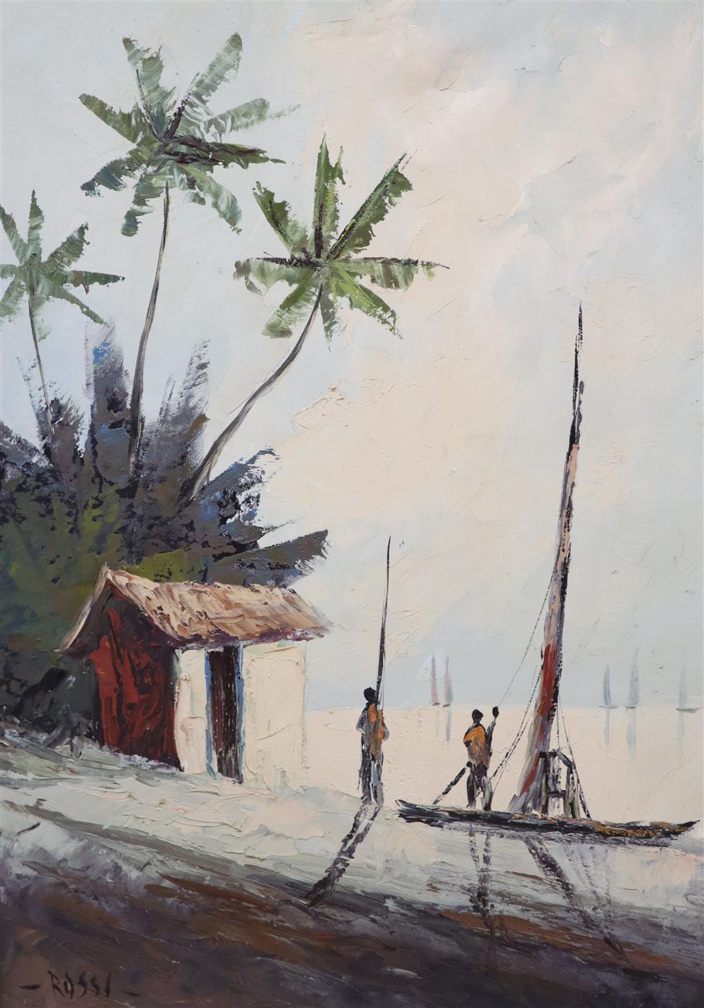 Chediac (20thC Brazilian), six oils on canvas, Portraits in landscapes, largest 66 x 107cm